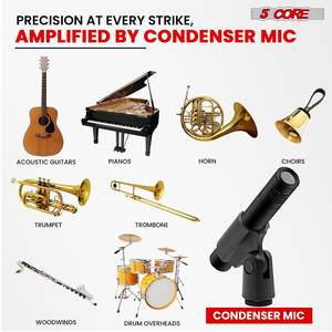 5Core Instrument <b>Microphone</b> Professional XLR Cardioid Pencil Stick <b>Condenser</b> Mic - Product Image 4