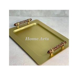 Bandeja para servir alimentos de acero inoxidable con mango azul de hierro Forma personalizada Bandeja para servir té café de gran tamaño en India - Product Image 2