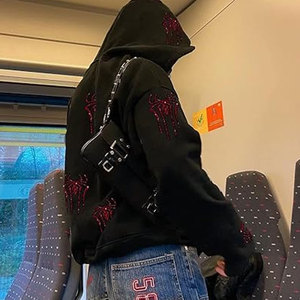 Sweat à capuche strass personnalisé direct d'usine pour les femmes Streetwear pull surdimensionné Logo personnalisé - Product Image 4