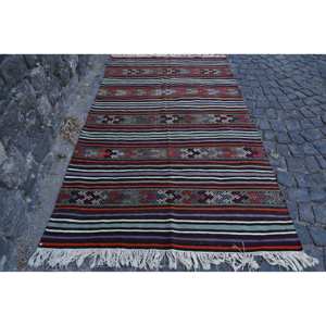 Grand tapis turc vintage traditionnel rouge noir 4.8ft X 8.2ft laine matériel 10mm épaisseur Patchwork Latex Rectangle couloir - Product Image 1