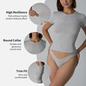 Camiseta de algodón con cuello redondo para mujer, ligera, elástica, transpirable, ecológica, informal, de manga corta, personalizada - Product Image 5