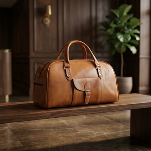 Genuine Leather Unisex Classic Duffel <b>Bag</b> Soft Handle Zipper Closure Carry-on Travel <b>Bag</b> Durable Shell Spinner <b>Wheel</b> Built-In - Product Image 3
