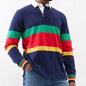 Polo de rugby à rayures décontracté à manches longues pour hommes durable et respirant pour un usage quotidien tenues de sport polos de rugby imprimés - Product Image 6