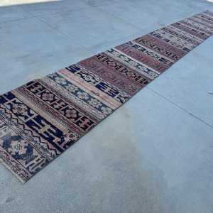 2.6x23.5 ft Vintage Rug, Turkish <b>Runner</b> Rug, Blue <b>Red</b> Floral Rug - Product Image 4