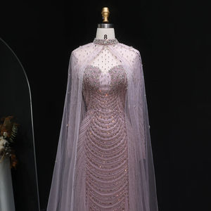 Jancember LSZ165 Robe de soirée sirène en cristal <span class=keywords><strong>champagne</strong></span> avec perles musulmanes et châle - Product Image 2