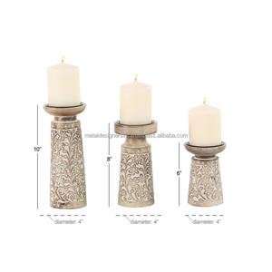 Piliers de bougeoir en bois S/3 finition blanche lavée pour la décoration de la maison, le salon, la décoration de la chambre à coucher et de la salle à manger - Product Image 6