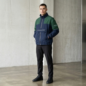 Chaqueta Cortavientos Azul Marino y Verde para Hombre, Chaqueta Ligera con Media Cremallera para Deportes al Aire Libre - Product Image 3