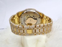 Montre analogique en or jaune avec diamants en moissanite, montre en moissanite glacée, mouvement de montre