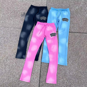 Wholesale Streetwear Flared Tie-Dye Fleece Pants Custom Wide-<b>Leg</b> Cotton Sweatpants Graphic Patch OEM - Product Image 5