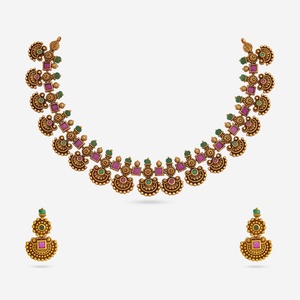 Antique Short Zinc Alloy Necklace with Synthetic Stones Beads 186941 Elegant and Timeless <b>Wedding</b> <b>Accessory</b> - Product Image 1