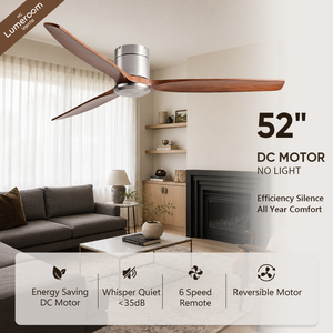 Ventilateur de plafond à profil bas de 52 pouces sans lumière avec 3 pales en bois massif, moteur DC réversible pour salon et chambre à coucher - Product Image 2