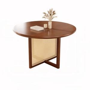 Table à manger ronde de haute qualité en bois de teck massif avec rotin et finition couleur marron pour une utilisation intérieure et extérieure - Product Image 6