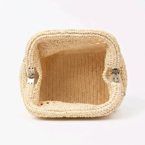 Bolso de Mano de Ganchillo para Mujer, Estilo Bohemio, Verano, Parte Superior Abierta, Bolso de Paja Hecho a Mano con Correa de Cuero - Product Image 2