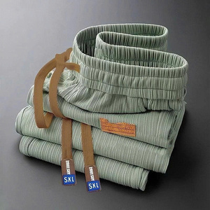 กางเกงขาตรงผ้าไอซ์ซิลค์สำหรับผู้ชายกางเกงทรงหลวมเข้ารูป - Product Image 1