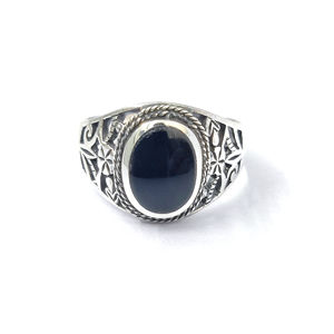 Black Onyx <b>Statement</b> <b>Ring</b> for Men 7.3 Grams Platinum Gemstone Geometric Design Rhodium Plating Everyday Wear - Product Image 1