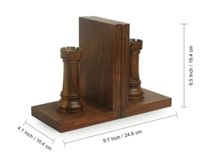 Ajedrez Rook tallado a mano extremos de libros en madera de Sheesham sujetalibros de ajedrez decorativos para estantes sujetalibros 2pack organizador de madera resistente - Product Image 2