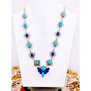 Collier artisanal du Sud-Ouest en turquoise et pierres multicolores, motif floral en argent sterling, idéal pour un cadeau - Product Image 1