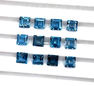 8มม. ธรรมชาติลอนดอนสีฟ้าบุษราคัมสแควร์ตัดหลวมอัญมณีคุณภาพสูงสีฟ้า Topaz เหลี่ยมเพชรพลอยสำหรับทำเครื่องประดับขายส่ง - Product Image 4