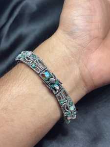 Pulsera de diamantes de esmeralda de ópalo etíope, corte rosa, pavé, Plata de Ley 925, joyería de piedras preciosas, regalo para ella hecha a mano - Product Image 3