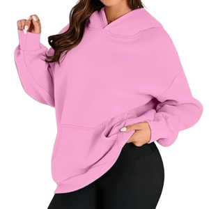 Sweat à capuche ample en molleton de coton pour femme, couleur noire unie, style décontracté, imperméable, respirant et écologique - Product Image 4