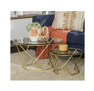 2024 diseño de tendencia cafetera con tapa de vidrio templado con tamaño de forma personalizada mesa de centro de pierna dorada de metal a baja velocidad - Product Image 1