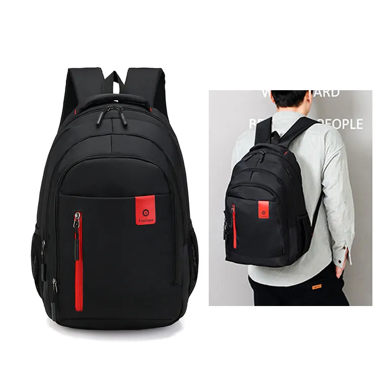 Mochila de poliéster para viagens de negócios, mochila para laptop e escritório, bolsa à prova d'água com logotipo personalizado para homens, escola e faculdade