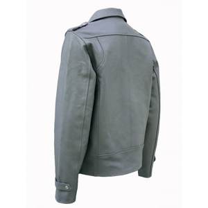 Vestes en cuir de vachette gris pour hommes look motard classique coupe ajustée style moto manteau en cuir véritable avec doublure - Product Image 2