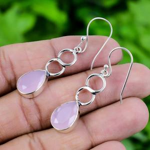 Boucles d'oreilles en quartz rose avec pierres précieuses en argent sterling 925 Style bohème bijoux pour femmes faits à la main cadeau tendance de mariage - Product Image 2