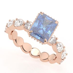 Anillo de Compromiso con Halo Oculto de Diamante Azul Corte Radiante para Mujer - Product Image 2