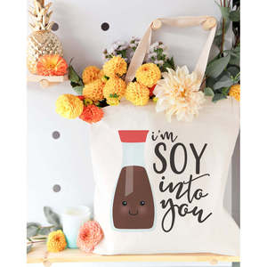 Durable Cotton Canvas Tote Bag Eco-Friendly Recyclable 'I'm Soy You' Cartoon Letter Plain Printed Pattern for Daily Use Gift - Product Image 2