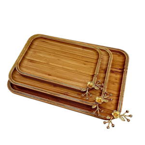 Elegante bandeja de madera de bambú para servir con asas decorativas de metal, bandeja decorativa para servir fiestas o mesa de comedor para el hogar y la cocina - Product Image 5