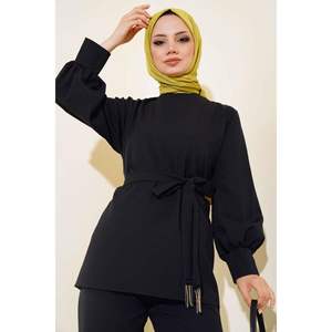 Conjunto de 2 piezas para mujer elegante en negro con detalle de borla de piedra - Product Image 3