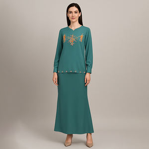 Conjunto de Baju Kurung de talla grande modesto malayo tradicional, bordado Floral, poliéster ligero, transpirable para fiestas de bodas - Product Image 5