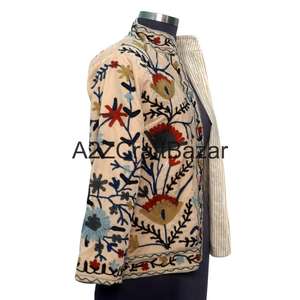 Veste bomber en velours chaud, style ethnique, pour femmes, imprimé floral en coton, rayures, matelassée, broderie, respirante, écologique - Product Image 5