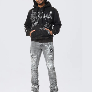 Men's Hoodies Rhinestone Pullover 100% Cotton Oversize Printing Custom Hoodies Manufacturers Heavyweight Hoodie for Men - Product Image 5