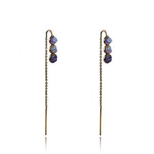 Natural Rough Amethyst <b>Earrings</b> Sterling Silver Gold Plated Gemstone Drop Dangle <b>Chain</b> Jewelry February Birthstone Gift - Product Image 2