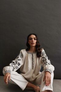 100% haut en popeline de coton jaune avec glands de broderie Simple tissé tenue décontracté Look roumain nouvelle Collection pour l'été hiver - Product Image 3