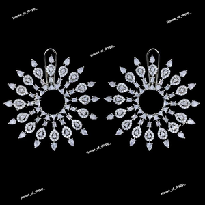 Boucles d'oreilles en moissanite argentées, style soleil éclatant, grandes et audacieuses, bijoux tendance, élégantes, rondes, scintillantes, pour femmes - Product Image 3