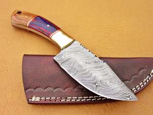 มีดสกินเนอร์ใบมีดดามัสกัสทำด้วยมือด้ามไม้กุหลาบปลอกหนังปรับแต่งได้ - Product Image 3