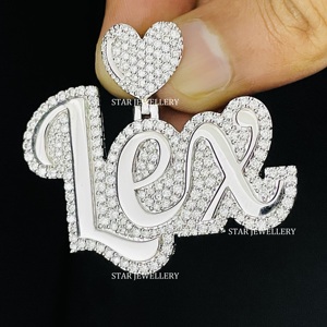 Pendentif en lettres en moissanite VVS, argent sterling 925, personnalisable, style hip-hop, pendentif unisexe avec placage rhodium - Product Image 4