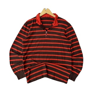 Camiseta de rugby de algodón de alta calidad, 220 GSM, color marrón con franja roja, manga larga, cuello con cremallera, estampado personalizado y bordado. Polo de rugby para hombre. - Product Image 1