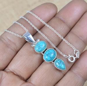 Colgante de Plata de Ley 925 con Turquesa, Joyería Hecha a Mano, Estilo Boho, Regalo de Boda para Esposa - Product Image 2