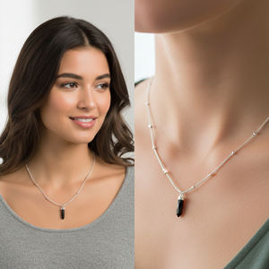 Colgante de Ónice Negro en Plata de Ley 925 con Forma de Bala, Chapado en Rodio, con Cadena de Bolas para Compromiso, Boda o Fiesta - Product Image 5