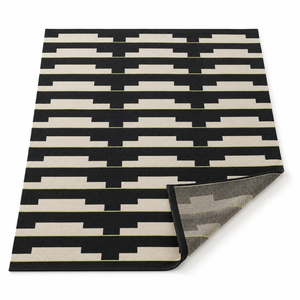 Tapis Kilim Géométrique Moderne Fait Main Noir et Blanc Rectangulaire en Laine Tissée Plate Écologique Antidérapant pour Camping, Pique-nique et Prière - Product Image 3