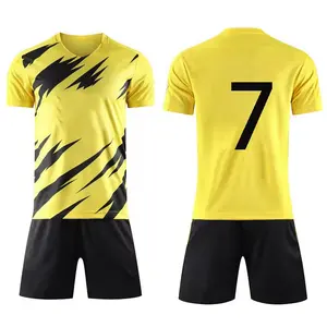 Top Quality Yellow Black Polyester Sportswear Men Soccer Wear Uniforms Custom Football Soccer Jersey Short Sets