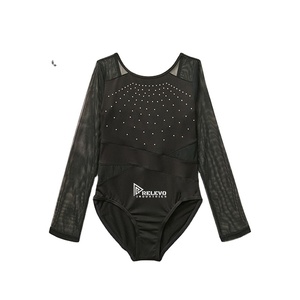 Justaucorps de gymnastique sans manches pour bébés filles, personnalisé, en tissu extensible respirant doux 220 GSM avec strass et maille - Product Image 1