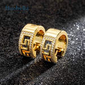 Venta caliente 925 plata esterlina 18K oro helado llave griega pendientes de Aro para Hombres estilo Hip Hop - Product Image 2