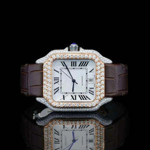 Montre mécanique automatique de luxe carrée Shanghai avec lunette sertie de diamants, verre saphir, cadran blanc, chiffres romains, 20 mm, entièrement sertie de diamants - Product Image 6