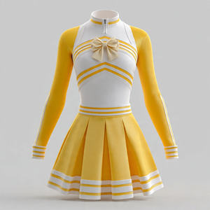 Uniforme de cheerleading imprimé de haute qualité jaune et blanc OEM/ODM pour filles |   Ensemble de tenue de cheerleading personnalisé avec logo, 100% polyester - Product Image 1