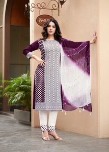 Vestido de estilo indio pesado para boda, bordado de Reyon rojo, kurti, dupatta - Product Image 2